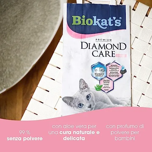 Biokat's Diamond Care Fresh profumata, Lettiera per gatti a grana fine con carbone attivo e aloe vera, 1 Sacco, 1 x 10 L