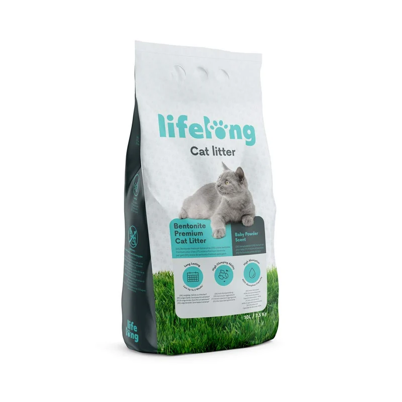 Marchio Amazon - Lifelong Lettiera per gatti, bentonite premium al profumo di borotalco, 10L, Confezione da 1