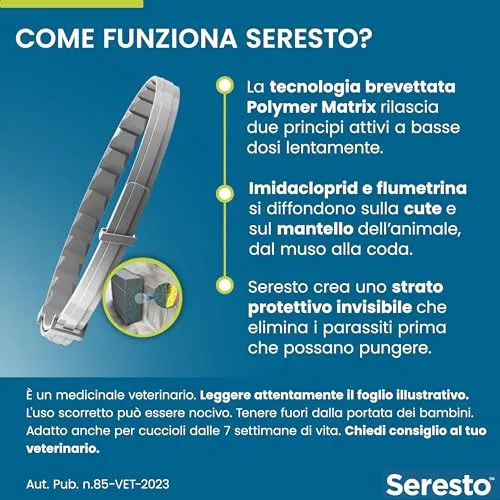 Elanco Seresto Collare antiparassitario, Per cani oltre 8 kg, Elimina pulci, zecche, pidocchi e protegge dal rischio di trasmissione, Della leishmaniosi fino a 8 mesi, 1 pezzo