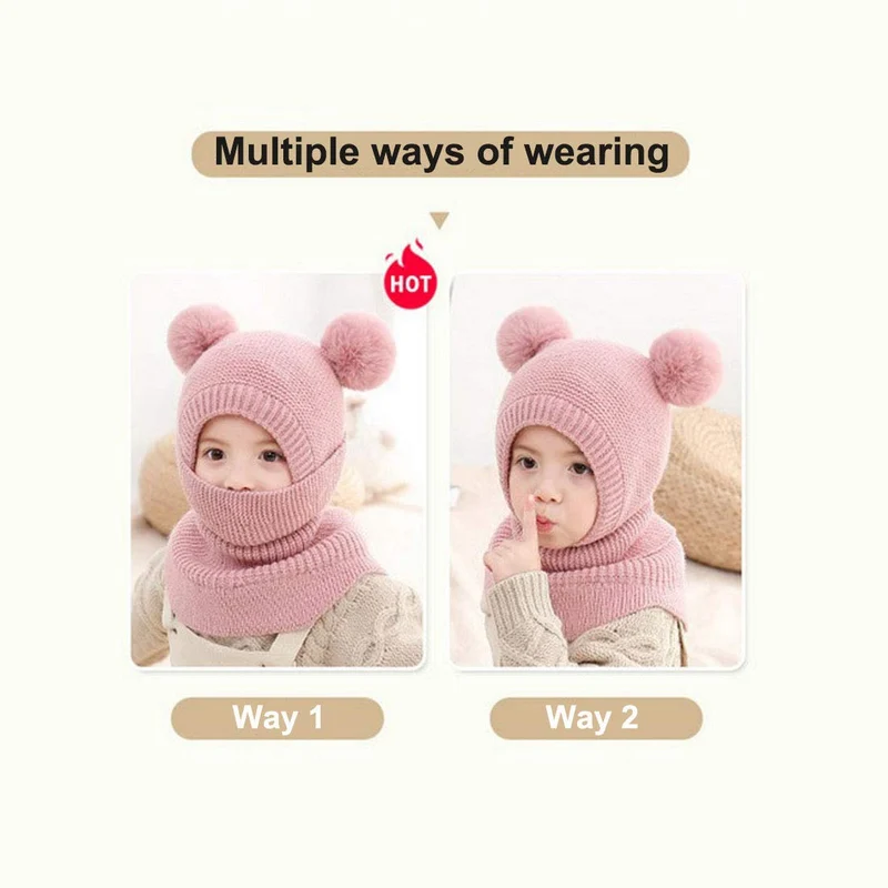 YONKOUNY Bambini Cappello Invernali Calda Carina Berretti in Lana a Maglia Sciarpa con Cappuccio Copricapo Balaclava Cappello da Sci (Rosa)