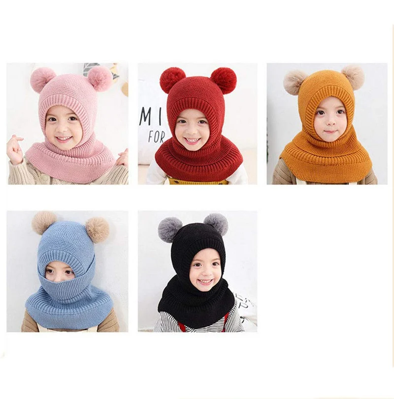 YONKOUNY Bambini Cappello Invernali Calda Carina Berretti in Lana a Maglia Sciarpa con Cappuccio Copricapo Balaclava Cappello da Sci (Rosa)