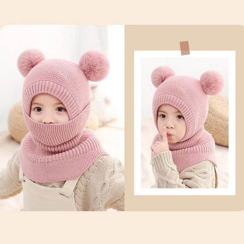 YONKOUNY Bambini Cappello Invernali Calda Carina Berretti in Lana a Maglia Sciarpa con Cappuccio Copricapo Balaclava Cappello da Sci (Rosa)