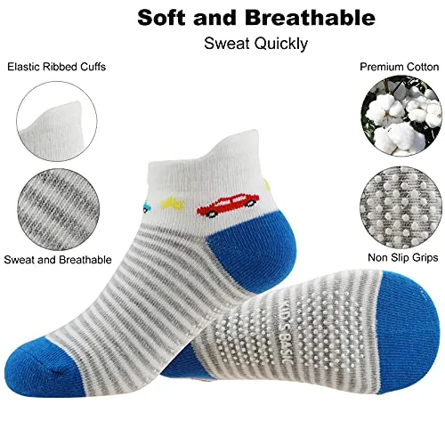 Yafane 12 Paia Calzini Bambino Neonato Ragazzo Antiscivolo Cotone Calze per Ragazzi Bambini 0-5 Anni (1-3 anni)