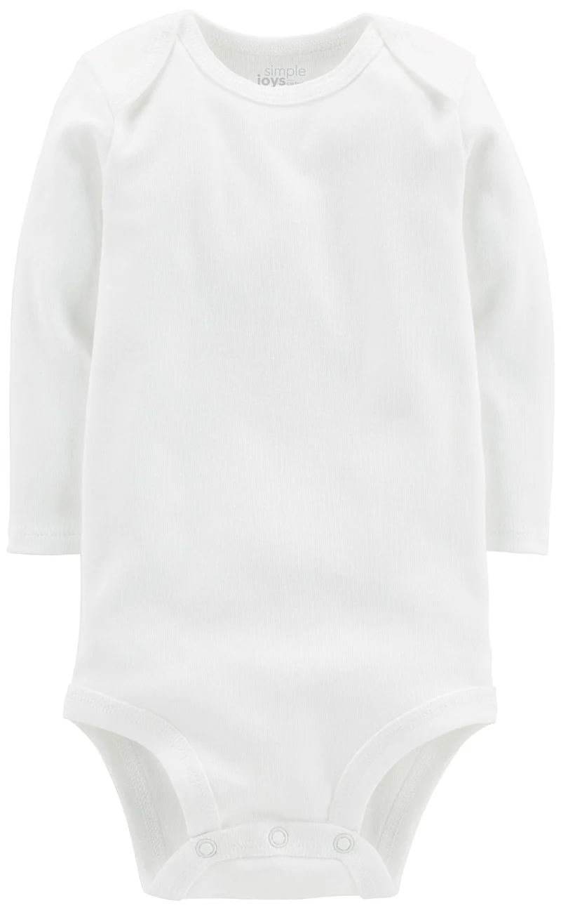 Simple Joys by Carter's Body a Maniche Lunghe Unisex Bimbi, Pacco da 7, Bianco, 0-3 mesi