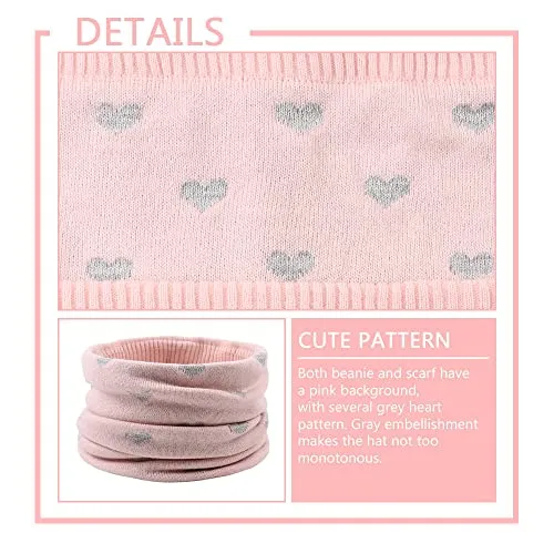 XIAOHAWANG Bambino e Bambina Cappello Lavorato A Maglia Inverno Caldo Berretto per Bambini Autunno A Prova di Vento 0-7 Anni, Rosa Cuore (Cappello+Sciarpa, 4-7 Anni)