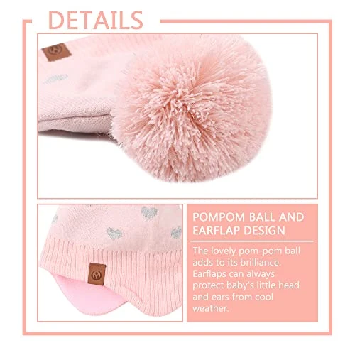 XIAOHAWANG Bambino e Bambina Cappello Lavorato A Maglia Inverno Caldo Berretto per Bambini Autunno A Prova di Vento 0-7 Anni, Rosa Cuore (Cappello+Sciarpa, 4-7 Anni)