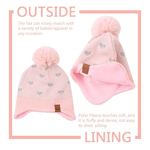 XIAOHAWANG Bambino e Bambina Cappello Lavorato A Maglia Inverno Caldo Berretto per Bambini Autunno A Prova di Vento 0-7 Anni, Rosa Cuore (Cappello+Sciarpa, 4-7 Anni)