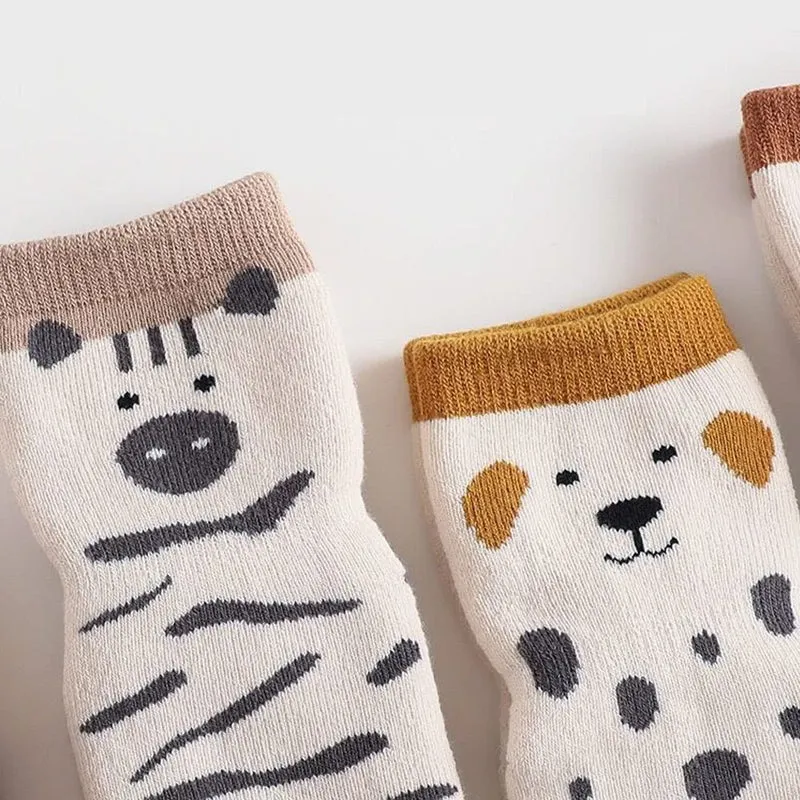 FedMois 5 paia calzini antiscivolo invernali termici in cotone bimbi bambini, pinguino, 0-1 anno