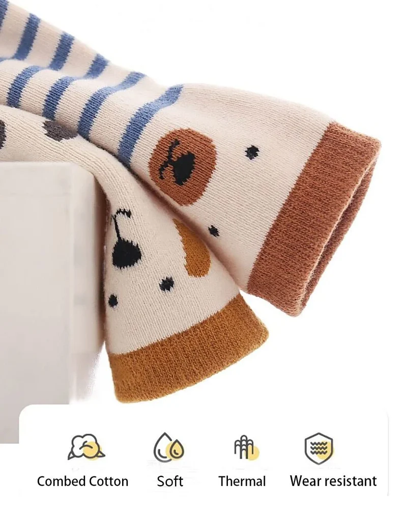 FedMois 5 paia calzini antiscivolo invernali termici in cotone bimbi bambini, pinguino, 0-1 anno