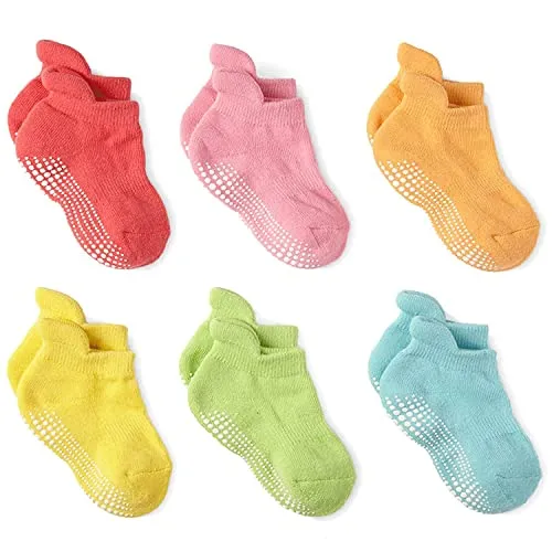 LA Active Calzini Presa Antiscivolo Cotone - 6 Paia - Per Bambini Piccoli Neonati e Infanti (Colori Luminosi, 8-10 Anni)