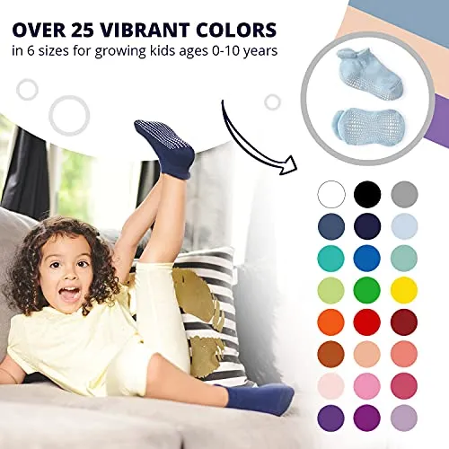 LA Active Calzini Presa Antiscivolo Cotone - 6 Paia - Per Bambini Piccoli Neonati e Infanti (Colori Luminosi, 8-10 Anni)