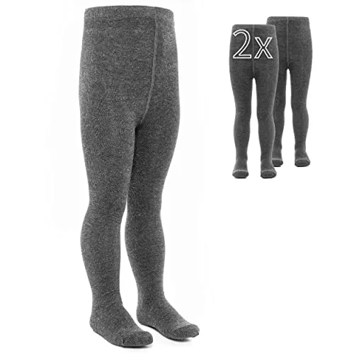 LaLoona - Set 2 paia calze bambina collant, calzamaglia bimba bimbo elasticizzati, ampio elastico alto in cotone (86-92, Grigio Scuro)