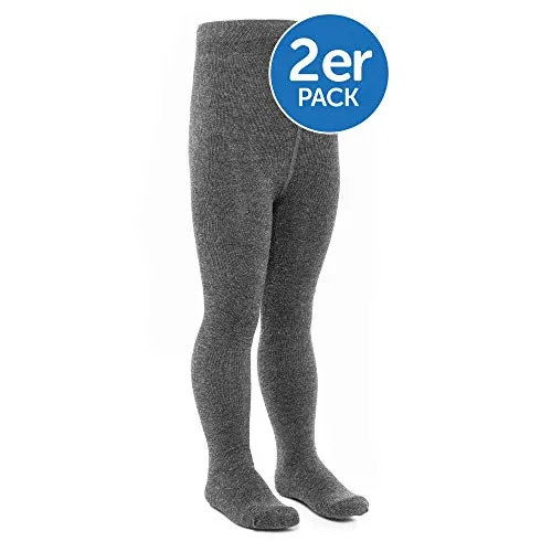 LaLoona - Set 2 paia calze bambina collant, calzamaglia bimba bimbo elasticizzati, ampio elastico alto in cotone (86-92, Grigio Scuro)