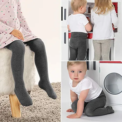LaLoona - Set 2 paia calze bambina collant, calzamaglia bimba bimbo elasticizzati, ampio elastico alto in cotone (86-92, Grigio Scuro)