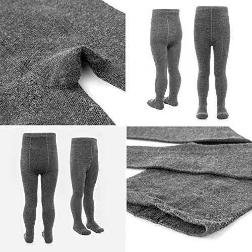 LaLoona - Set 2 paia calze bambina collant, calzamaglia bimba bimbo elasticizzati, ampio elastico alto in cotone (86-92, Grigio Scuro)