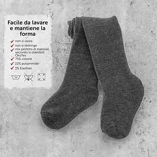 LaLoona - Set 2 paia calze bambina collant, calzamaglia bimba bimbo elasticizzati, ampio elastico alto in cotone (86-92, Grigio Scuro)