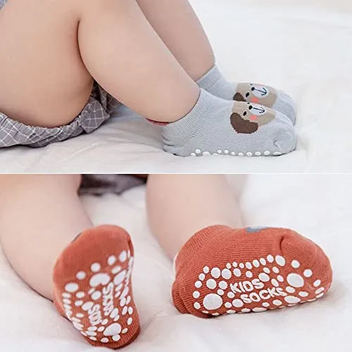FedMois 6 paia calzini antiscivolo in cotone bimbi bambini motivi animali, Multicolore, 1-3 anni