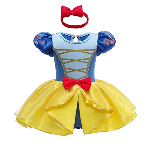 Lito Angels Vestito da Principessa Biancaneve Pagliaccetto per Bimba Bambina, Bebè Body Tutina con Fascia, Taglia 3-6 Mesi, Giallo