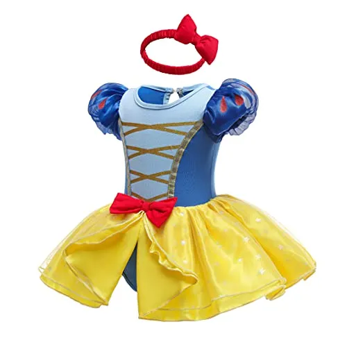 Lito Angels Vestito da Principessa Biancaneve Pagliaccetto per Bimba Bambina, Bebè Body Tutina con Fascia, Taglia 3-6 Mesi, Giallo