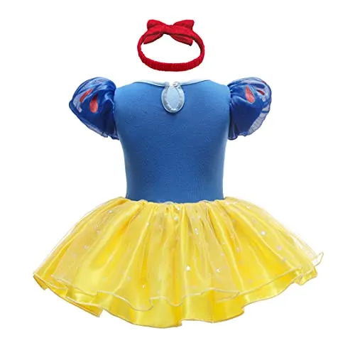 Lito Angels Vestito da Principessa Biancaneve Pagliaccetto per Bimba Bambina, Bebè Body Tutina con Fascia, Taglia 3-6 Mesi, Giallo
