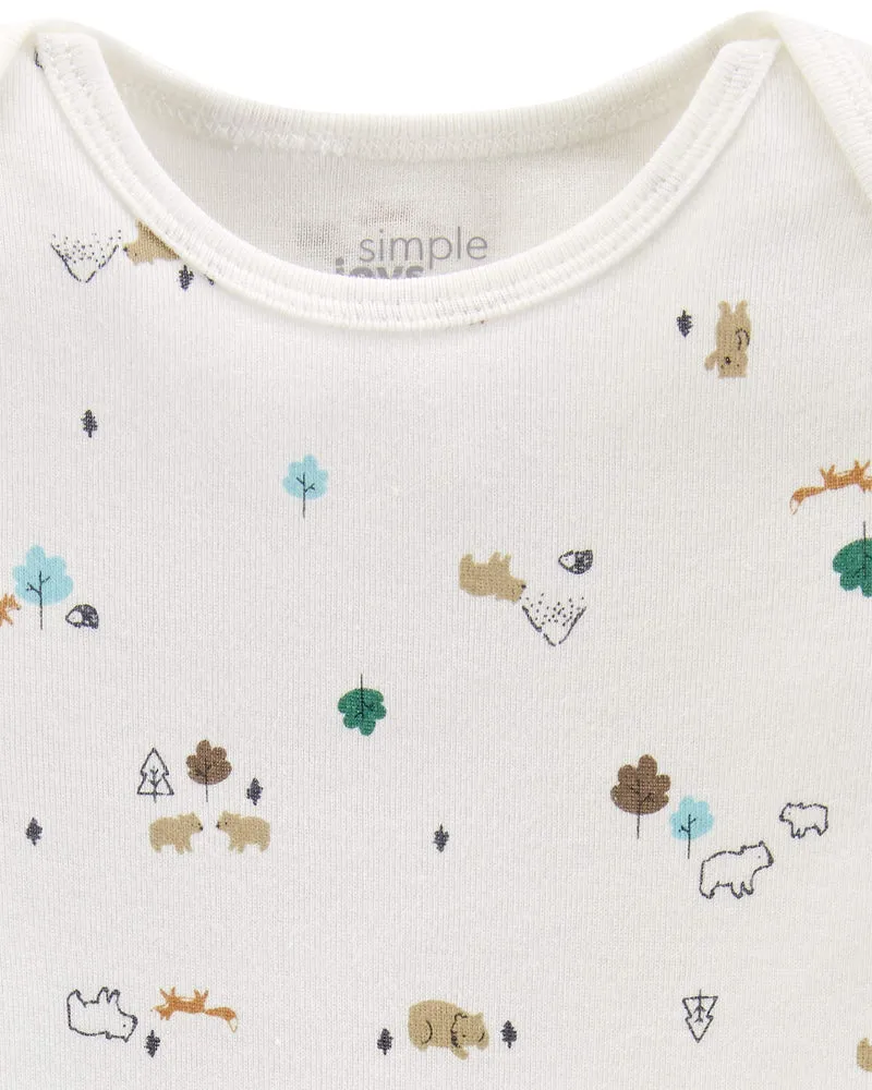 Simple Joys by Carter's Long-Sleeve Bodysuit Pack of 5 Body, Animali della Foresta/Orsi/Righe, 24 Mesi (Pacco da 5) Unisex-Bimbi