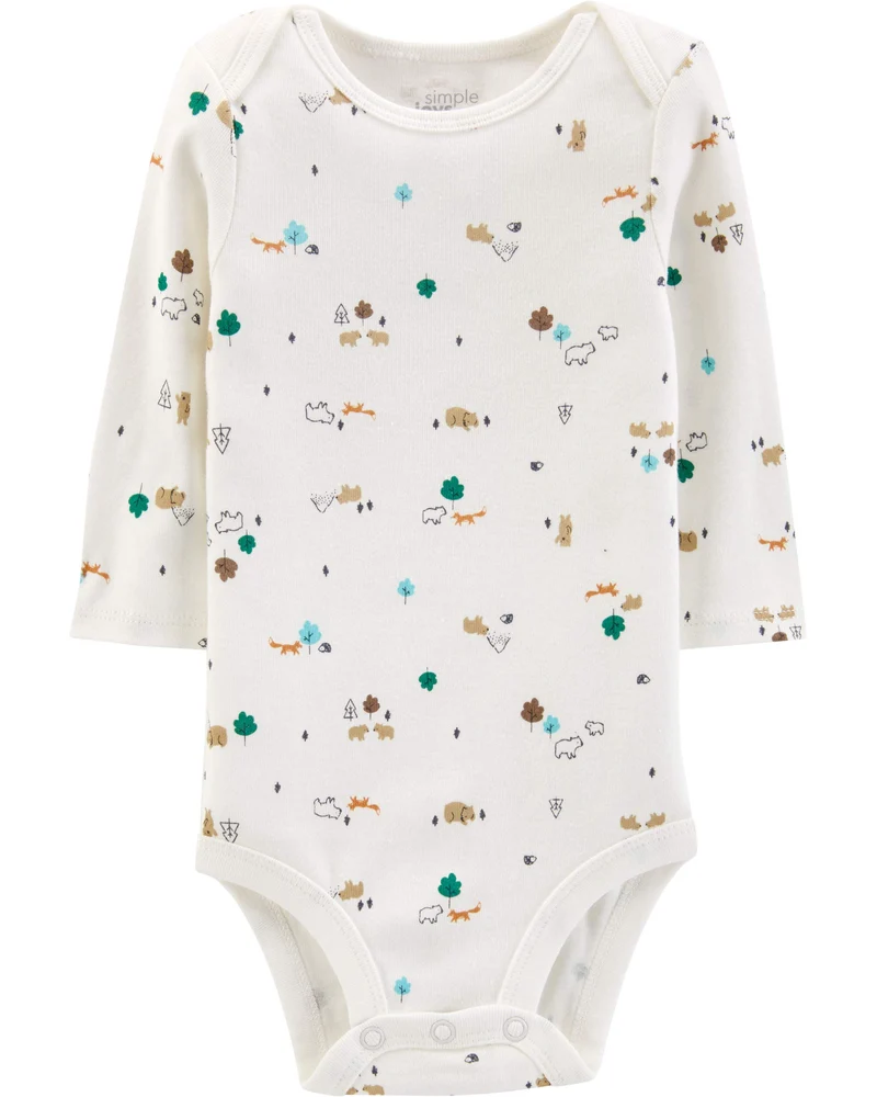 Simple Joys by Carter's Long-Sleeve Bodysuit Pack of 5 Body, Animali della Foresta/Orsi/Righe, 24 Mesi (Pacco da 5) Unisex-Bimbi