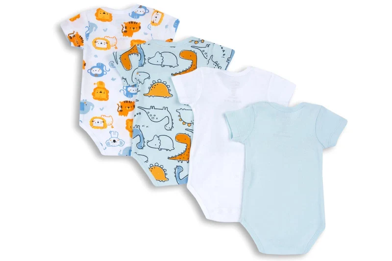 Chicco Set Body Con Maniche Corte in cotone , Body Unisex 0-24, Azzurro, 6 mesi (pacco da 4)