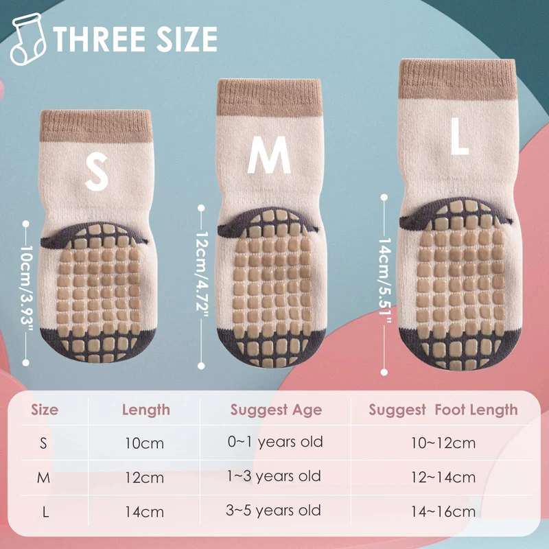 Simpeak 4 Paia Calzini Antiscivolo Bambino Cotone Bimbi Bambini, Invernali Addensare Neonato Calze para 1-3 Anni Bambino, Carino Zebra Volpe Pinguino Orso Pattern, M