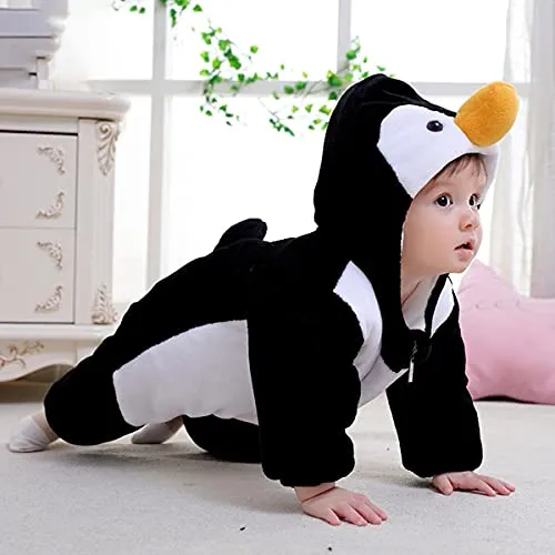 DEBAIJIA Bambino Flanella Pagliaccetto con Cappuccio 0-36M Inverno Tutina Animale Carino Jumpsuit Ragazzi Ragazze Pigiama (Nero-80)