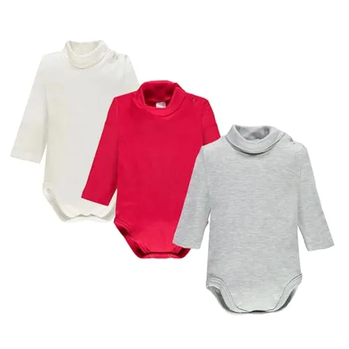 Ellepi 3 Pezzi Body Lupetto Neonato Neonata Manica Lunga AF2800 Caldo Cotone Interlock. Panna Grigio Rosso 3 Mesi
