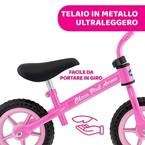 Chicco Pink Arrow Bicicletta Senza Pedali, Bici Senza Pedali Balance Bike per l'Equilibrio, con Manubrio e Sellino Regolabili, Max 25 Kg, Rosa, Giochi Bambini 2-5 Anni