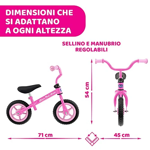 Chicco Pink Arrow Bicicletta Senza Pedali, Bici Senza Pedali Balance Bike per l'Equilibrio, con Manubrio e Sellino Regolabili, Max 25 Kg, Rosa, Giochi Bambini 2-5 Anni