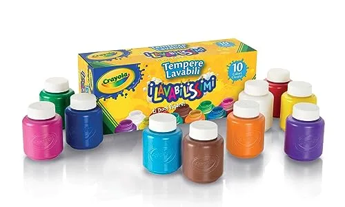 CRAYOLA I Lavabilissimi - 10 Tempere Lavabili per Bambini, Confezione da 10 Barattolini da 59 ml, per lavoretti e decorazioni, Età Consigliata: da 3 Anni