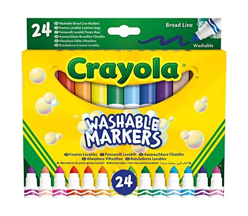 CRAYOLA, Pennarelli Lavabili a Punta Conica Grossa, Confezione da 24 Pezzi in Colori Assortiti, Età Consigliata: da 3 Anni