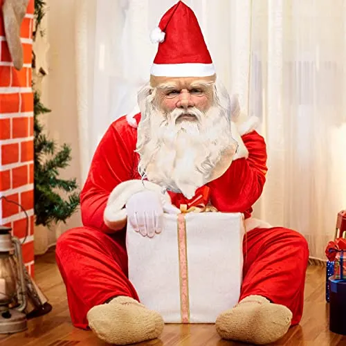MUOIVG Maschera Babbo Natale, Natale Babbo Maschera Latex Santa Claus, Christmas barba Rosso Cappello for Xmas Costume, Masquerade, Cosplay, Babbo Natale Maschera Uomo per Adulti