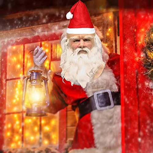 MUOIVG Maschera Babbo Natale, Natale Babbo Maschera Latex Santa Claus, Christmas barba Rosso Cappello for Xmas Costume, Masquerade, Cosplay, Babbo Natale Maschera Uomo per Adulti