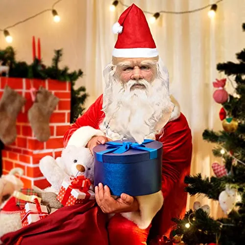 MUOIVG Maschera Babbo Natale, Natale Babbo Maschera Latex Santa Claus, Christmas barba Rosso Cappello for Xmas Costume, Masquerade, Cosplay, Babbo Natale Maschera Uomo per Adulti