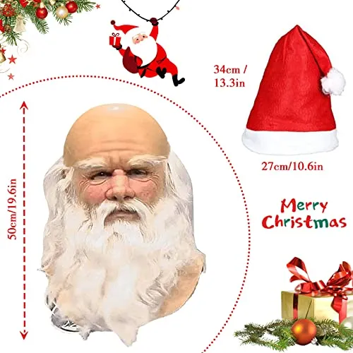 MUOIVG Maschera Babbo Natale, Natale Babbo Maschera Latex Santa Claus, Christmas barba Rosso Cappello for Xmas Costume, Masquerade, Cosplay, Babbo Natale Maschera Uomo per Adulti
