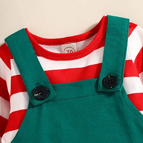 Geagodelia Tutina Neonato Natale Set di Tutine Natalizie per Neonati Tuta a Maniche Lunghe a Girocollo a Righe Pagliaccetto Bambino Senza Piedini Pigiama Baby Rosso (Verde, 0-3 Mesi)