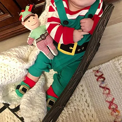 Geagodelia Tutina Neonato Natale Set di Tutine Natalizie per Neonati Tuta a Maniche Lunghe a Girocollo a Righe Pagliaccetto Bambino Senza Piedini Pigiama Baby Rosso (Verde, 0-3 Mesi)