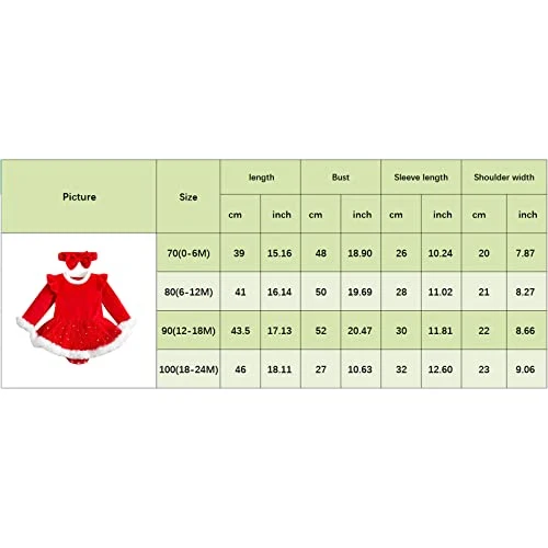 Geagodelia 2 Pezzi Completo Neonata di Natale Tutina Baby Girls Abito Rosso con Manica Lunga+ Fascia con Fiocco Abito Natalizio per Bambina 0-24 Mesi (Rosso A, 6-12 Mesi)