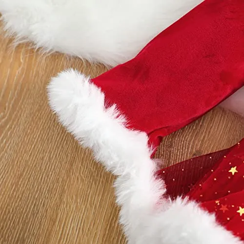 Geagodelia 2 Pezzi Completo Neonata di Natale Tutina Baby Girls Abito Rosso con Manica Lunga+ Fascia con Fiocco Abito Natalizio per Bambina 0-24 Mesi (Rosso A, 6-12 Mesi)