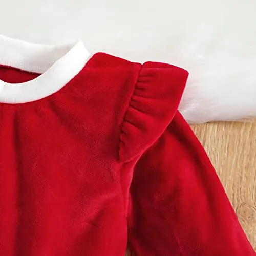 Geagodelia 2 Pezzi Completo Neonata di Natale Tutina Baby Girls Abito Rosso con Manica Lunga+ Fascia con Fiocco Abito Natalizio per Bambina 0-24 Mesi (Rosso A, 6-12 Mesi)