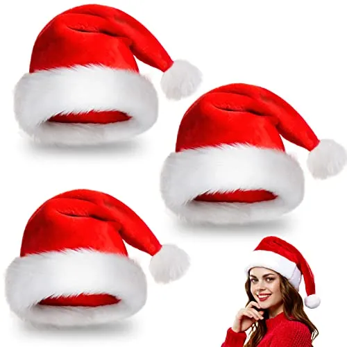 LIVESTN 3 Pezzi Cappello da Babbo Natale Cappello Babbo Natale Peluche, Cappelli di Natale Rossi Unisex per Adulti e Bambini, per Festa di Natale Costume Cosplay Capelli Accessori (adulto)