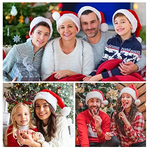 LIVESTN 3 Pezzi Cappello da Babbo Natale Cappello Babbo Natale Peluche, Cappelli di Natale Rossi Unisex per Adulti e Bambini, per Festa di Natale Costume Cosplay Capelli Accessori (adulto)
