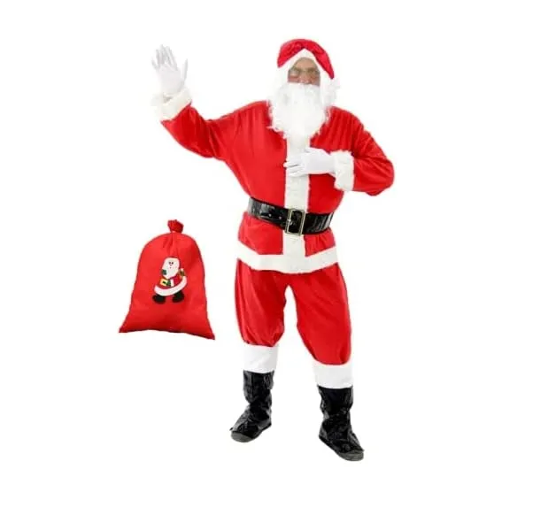 Costume Completo Babbo Natale, 7 Pezzi Costume Babbo Natale Uomo Resistente e Comodo da Indossare| Vestito Babbo Natale, Costume di Natale, Festa.
