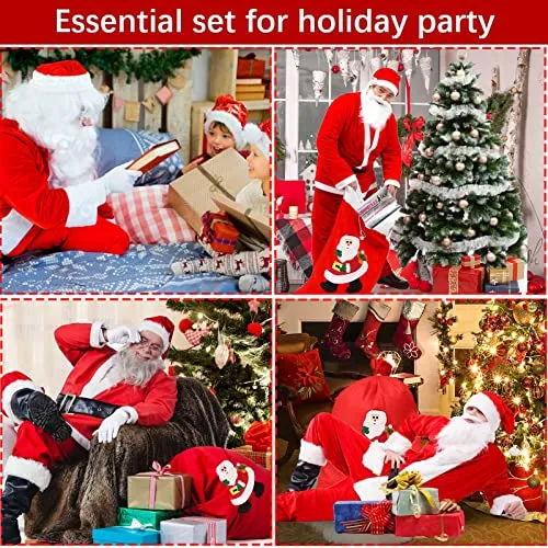 Costume Completo Babbo Natale, 7 Pezzi Costume Babbo Natale Uomo Resistente e Comodo da Indossare| Vestito Babbo Natale, Costume di Natale, Festa.