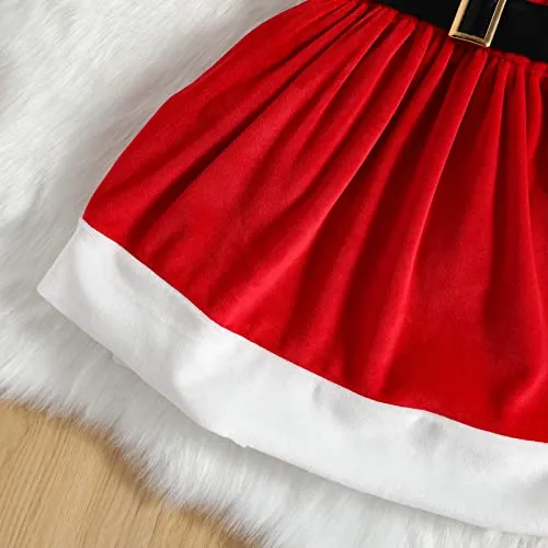 Loalirando Completo Bambina Invernale Abito di Natale Bambina Neonata Natalizio Vestiti Bambina Invernali con Cintura+Cappello di Natale per Bambini (Rosso, 6-12 Mesi)