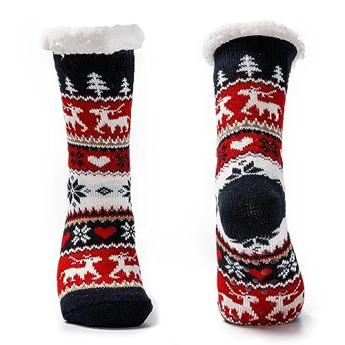JOMIX Calze Antiscivolo Donna Felpate Lunghe Imbottite Calzettoni Natalizi Invernali Calzettoni Termici Pile Calde Calze Termiche Donna da Casa X011 (Nero, 36_42)