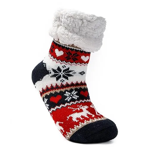 JOMIX Calze Antiscivolo Donna Felpate Lunghe Imbottite Calzettoni Natalizi Invernali Calzettoni Termici Pile Calde Calze Termiche Donna da Casa X011 (Nero, 36_42)